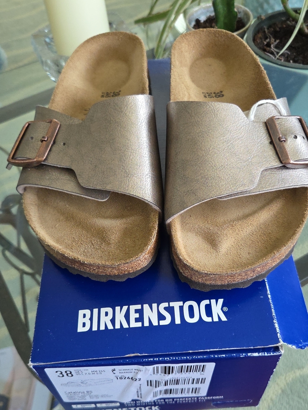 Brand New Birkenstock Catalina Metallic Bronze Single Strap Slide - Picture 1 of 7
